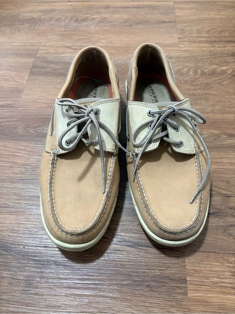 Sperry Top-Sider Men’s 13M Leather Boat Shoes Tan Beige Lace Up Casual Deck Shoe